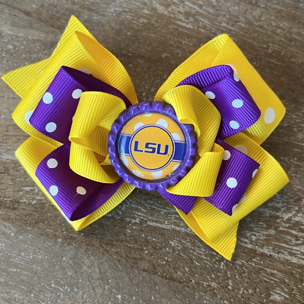 LSU Polka Dot Hair Bow Trio - Picture 2 of 6